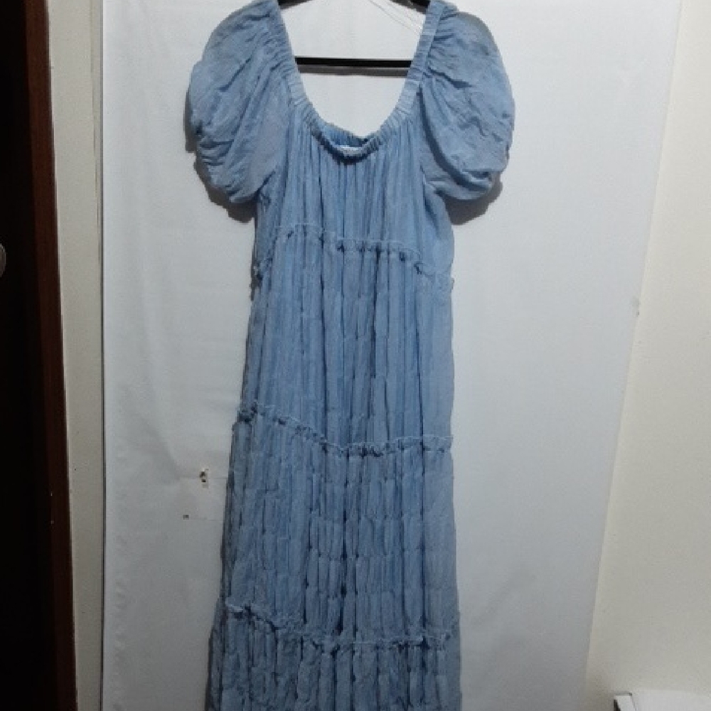 &MERCI Elegant Puff Sleeve Layer Gather Blue Women's‎ L Dress